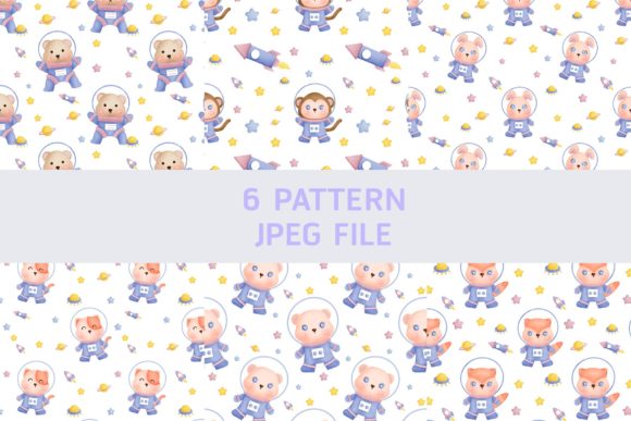 Cute Animals Galaxy Seamless Patterns