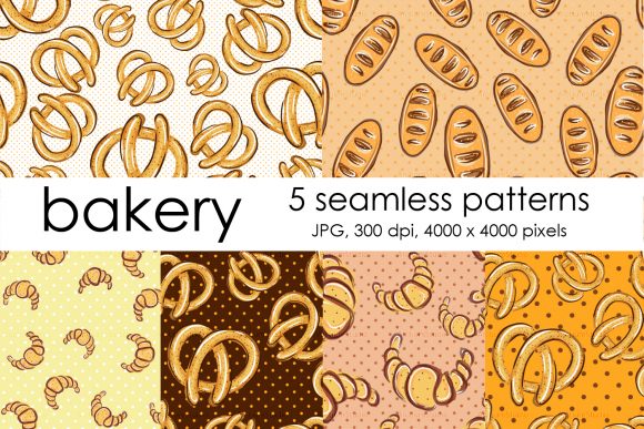 Hand Drawn Croissants and Bread Patterns