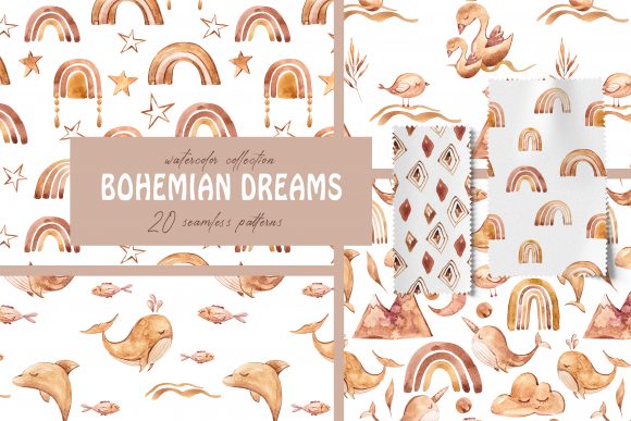Watercolor Boho Seamless Patterns in Modern Design